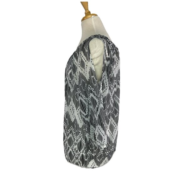 AB Studio Size XL Black and White Cold Shoulder Blouse Sheer with Built In Cami - Picture 3 of 9